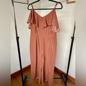 Xhilaration Brown and Navy Blue Striped Jumpsuit